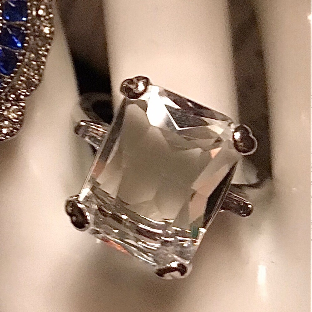 Sizes 5-12 White Sapphire Emerald Cut Cocktail Ring
